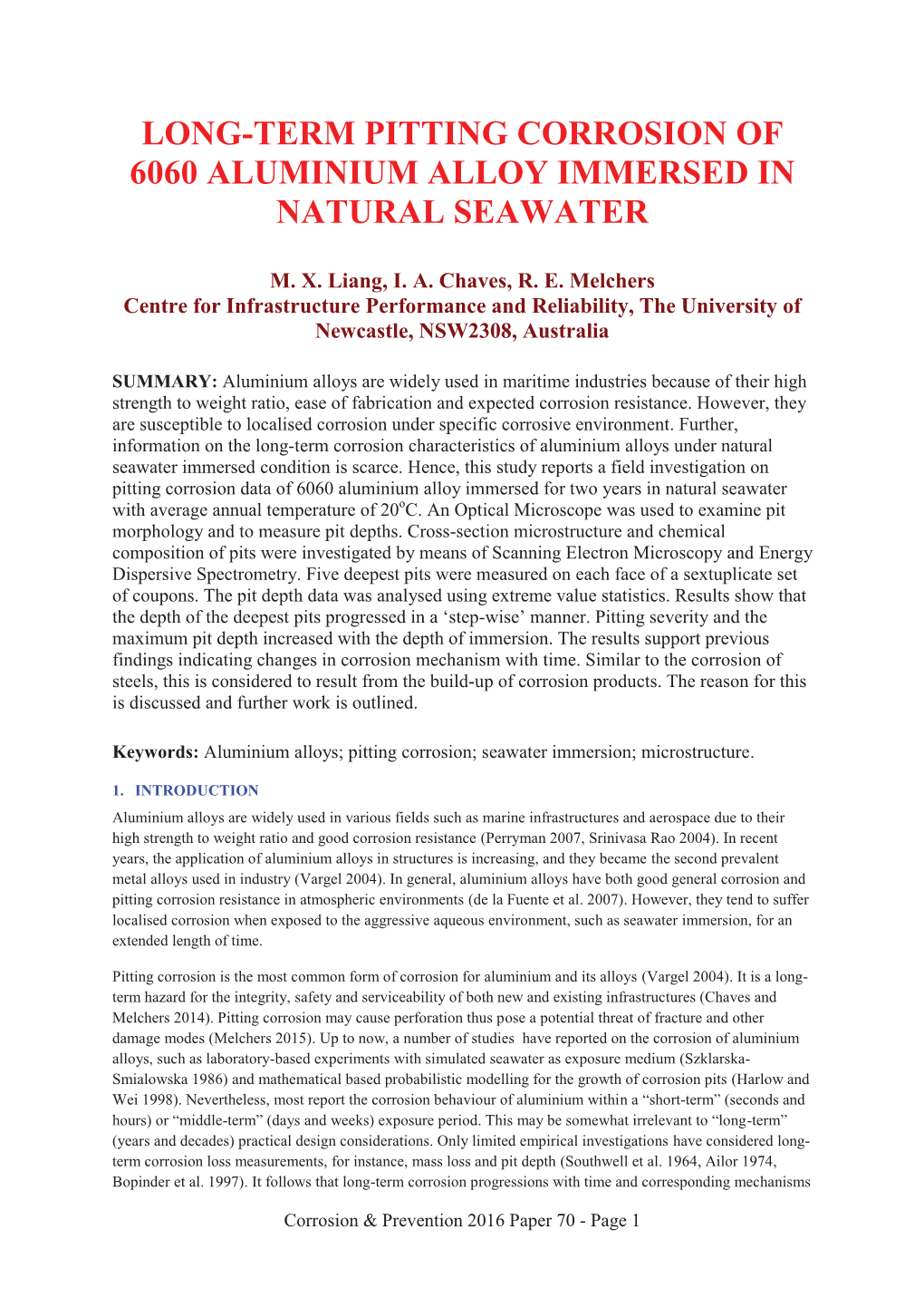 Long-Term Pitting Corrosion of 6060 Aluminium Alloy Immersed in Natural Seawater