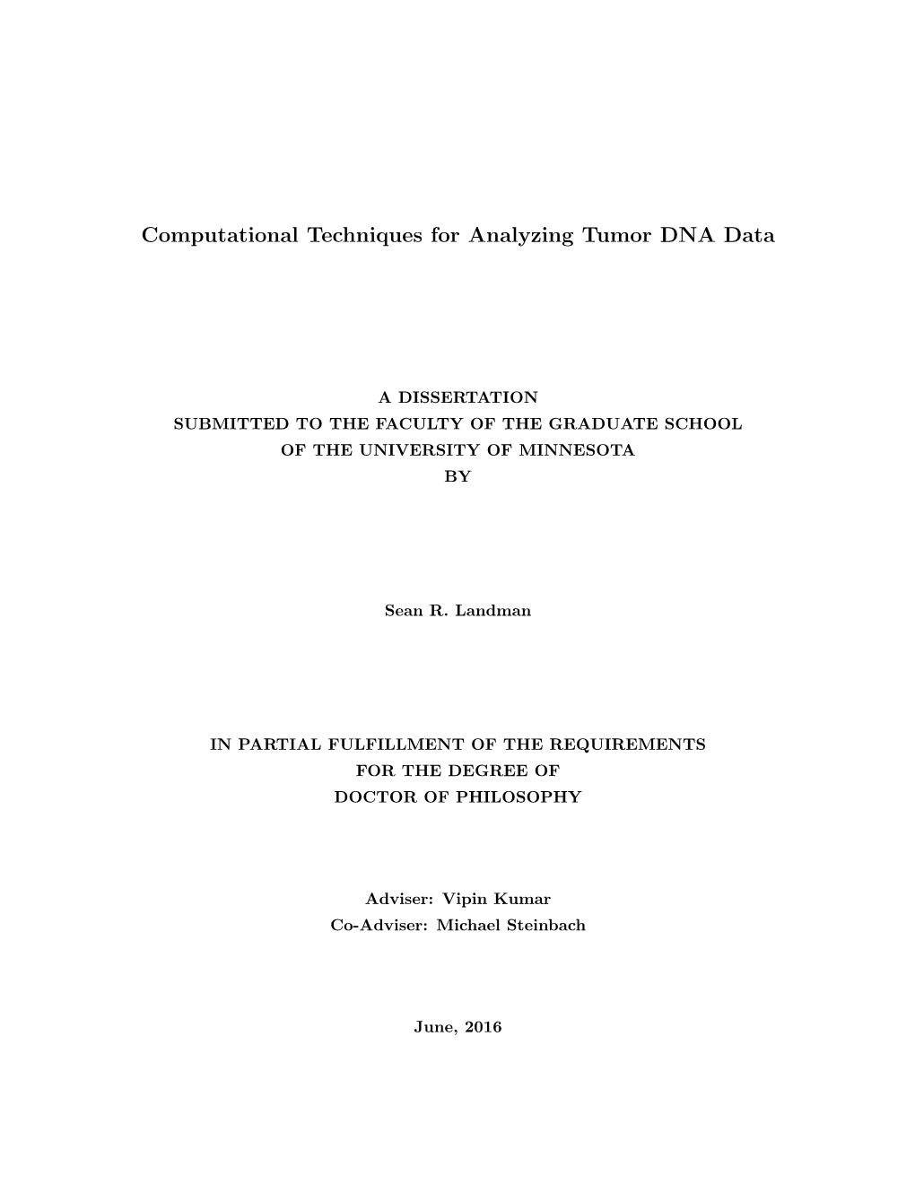 Computational Techniques for Analyzing Tumor DNA Data