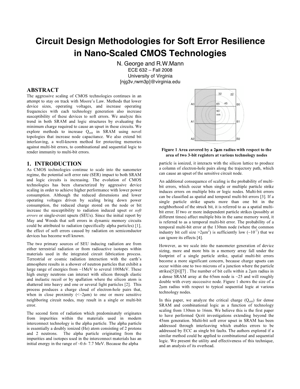 Circuit Design Methodologies for Soft Error Resilience in Nano-Scaled CMOS Technologies N