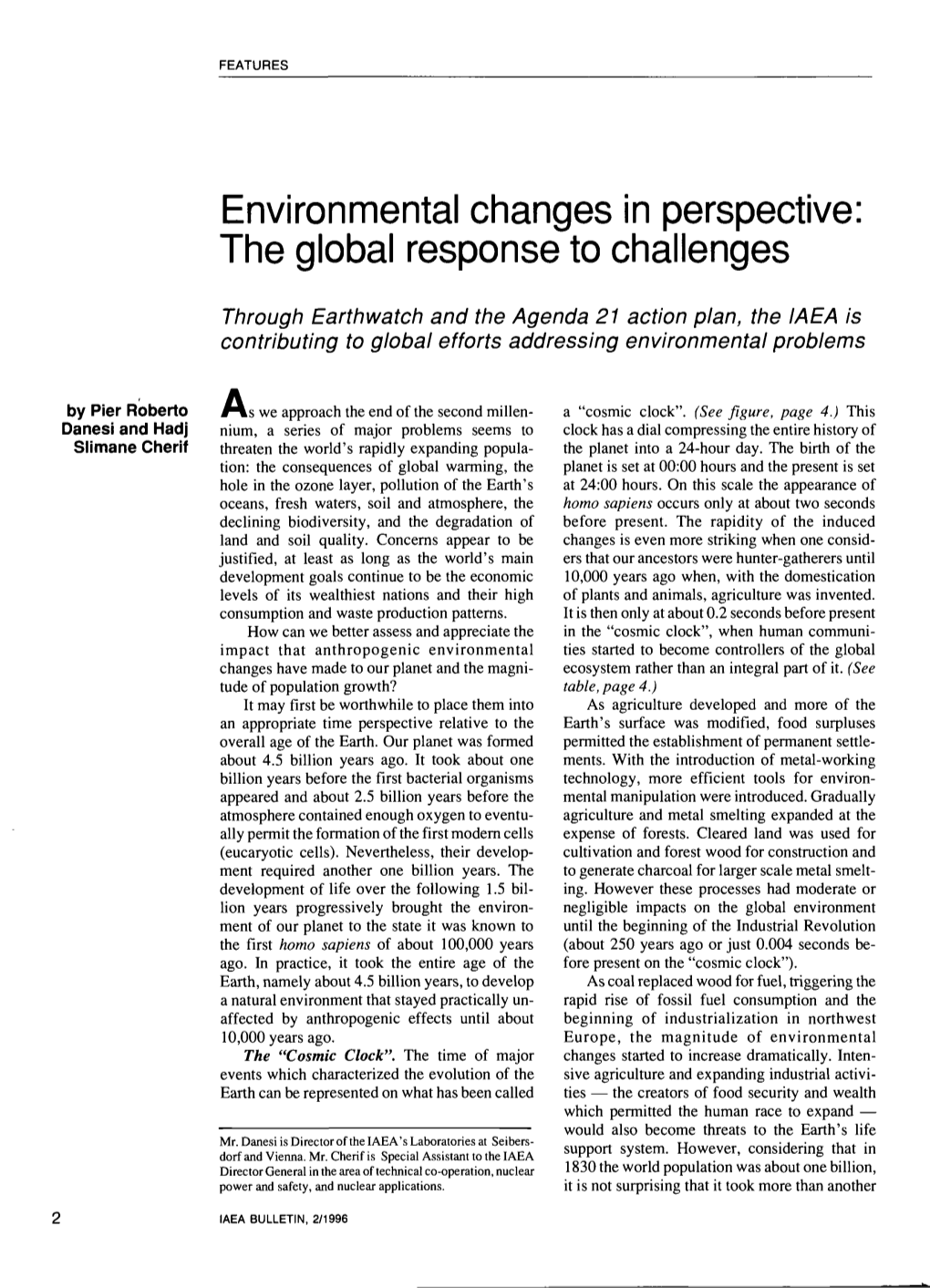 Environmental Changes in Perspective: the Global Response to Challenges