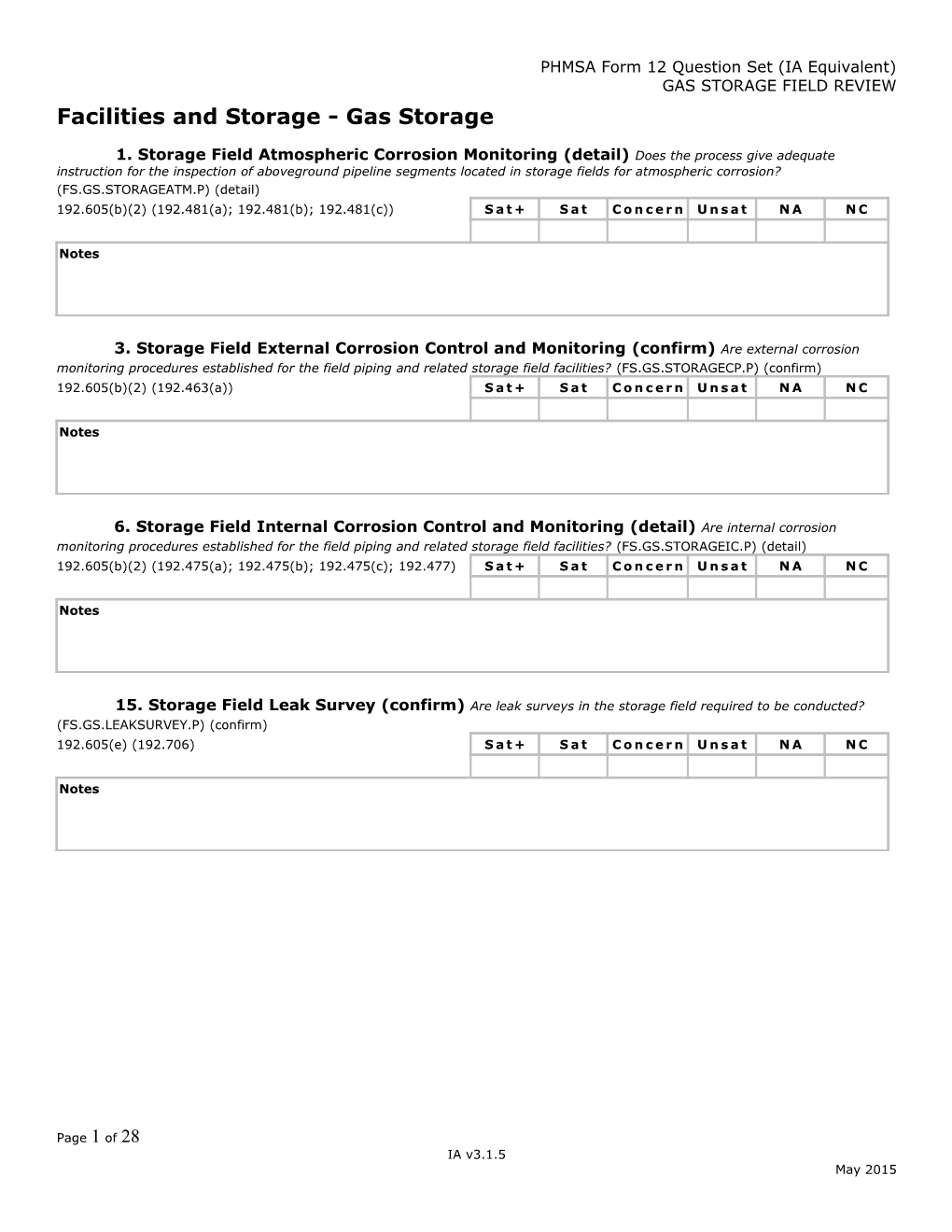 PHMSA Form 12 Question Set (IA Equivalent)