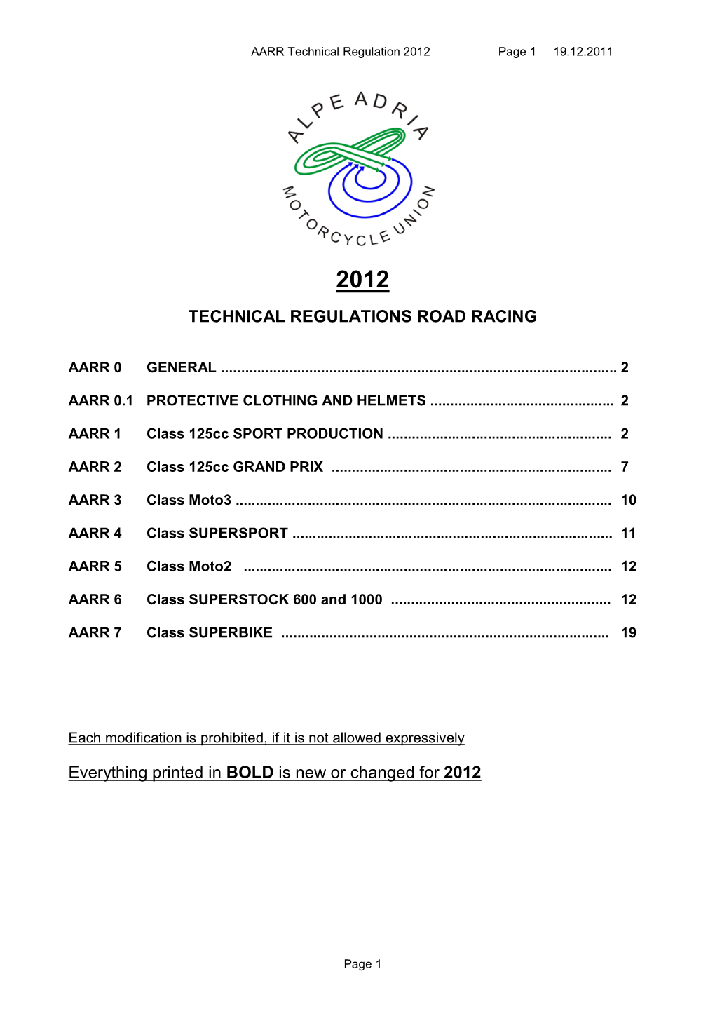 Aa Technical Regulations Road Racing