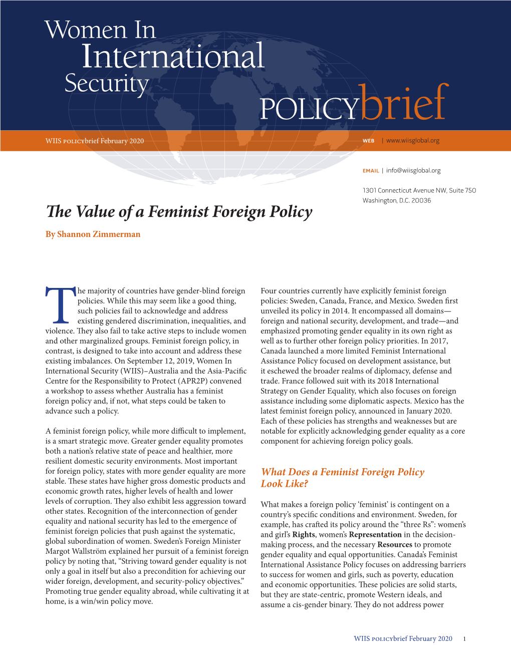 The Value of a Feminist Foreign Policy by Shannon Zimmerman