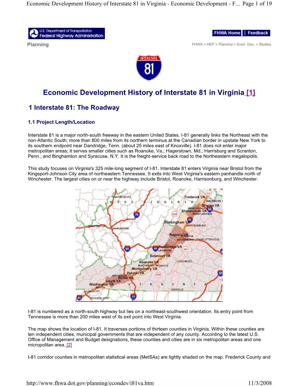 Economic Development History of Interstate 81 in Virginia - Economic Development - F