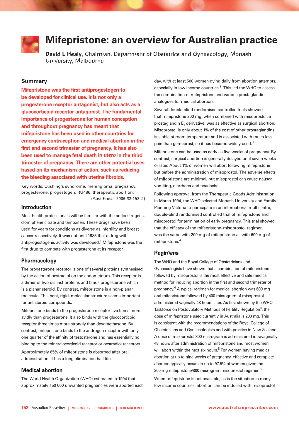 Mifepristone: an Overview for Australian Practice