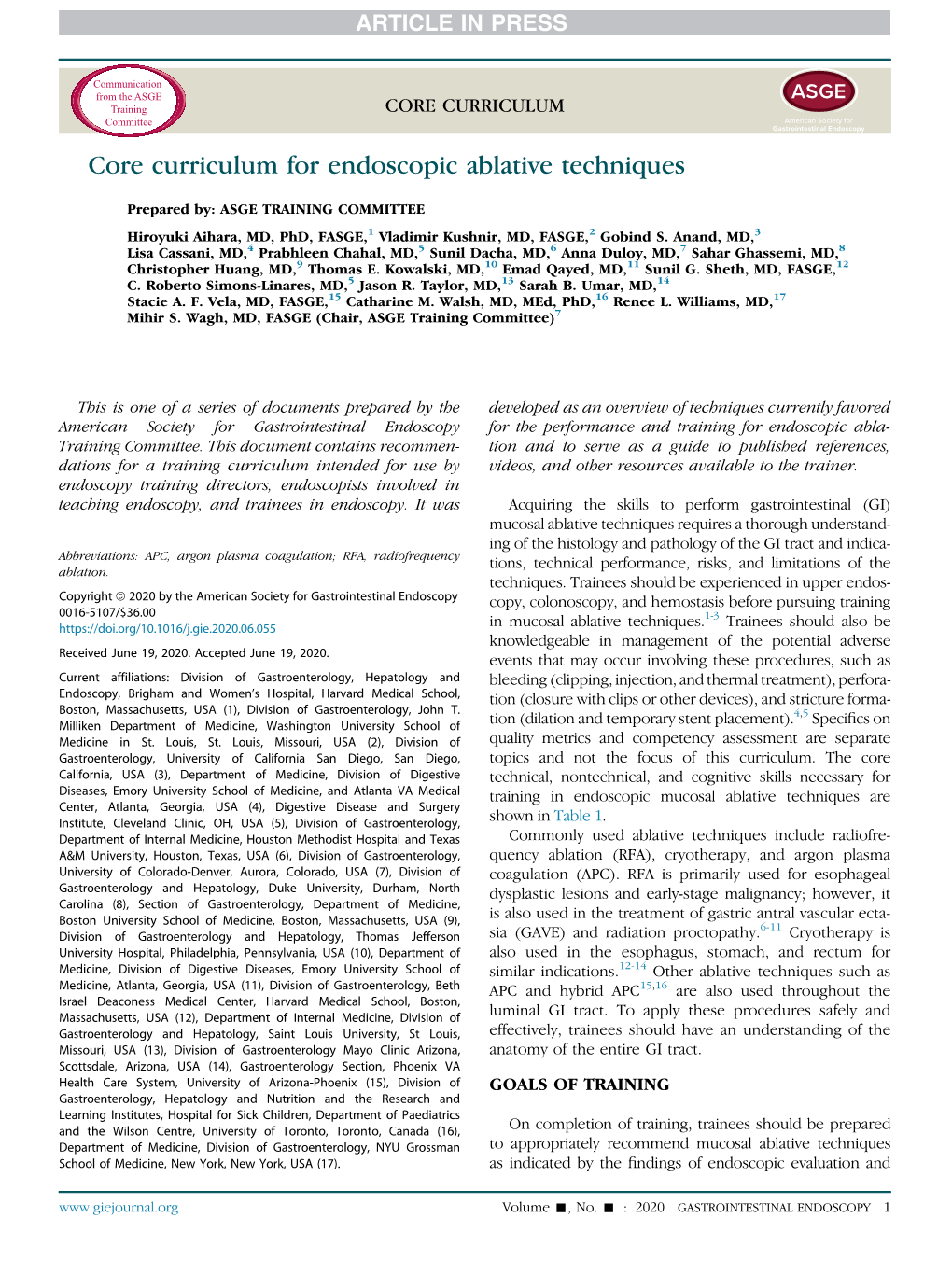 Core Curriculum for Endoscopic Ablative Techniques