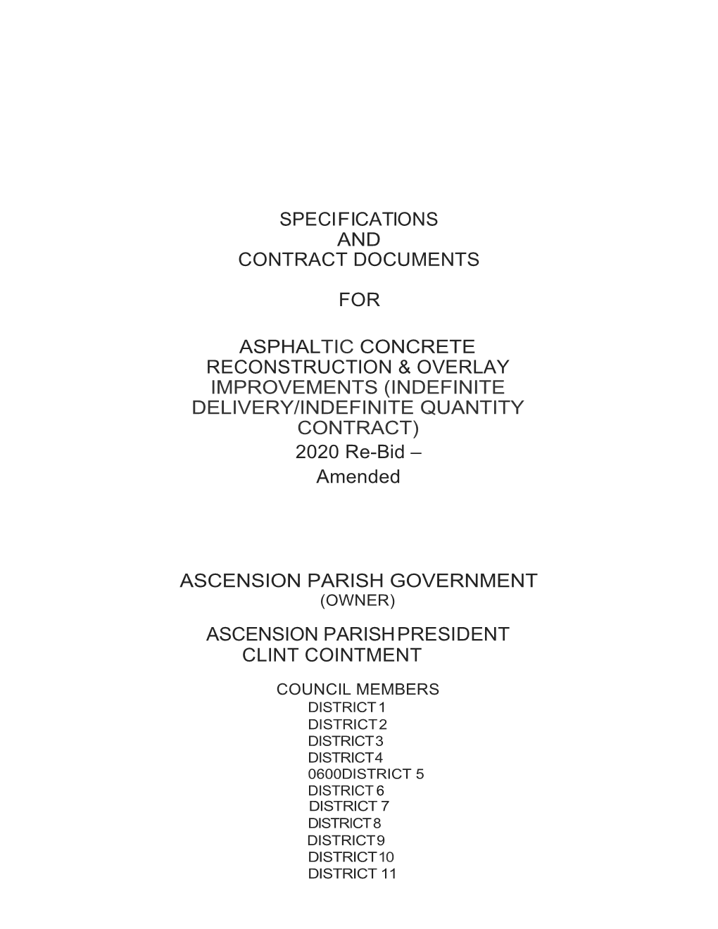Specifications and Contract Documents for Asphaltic