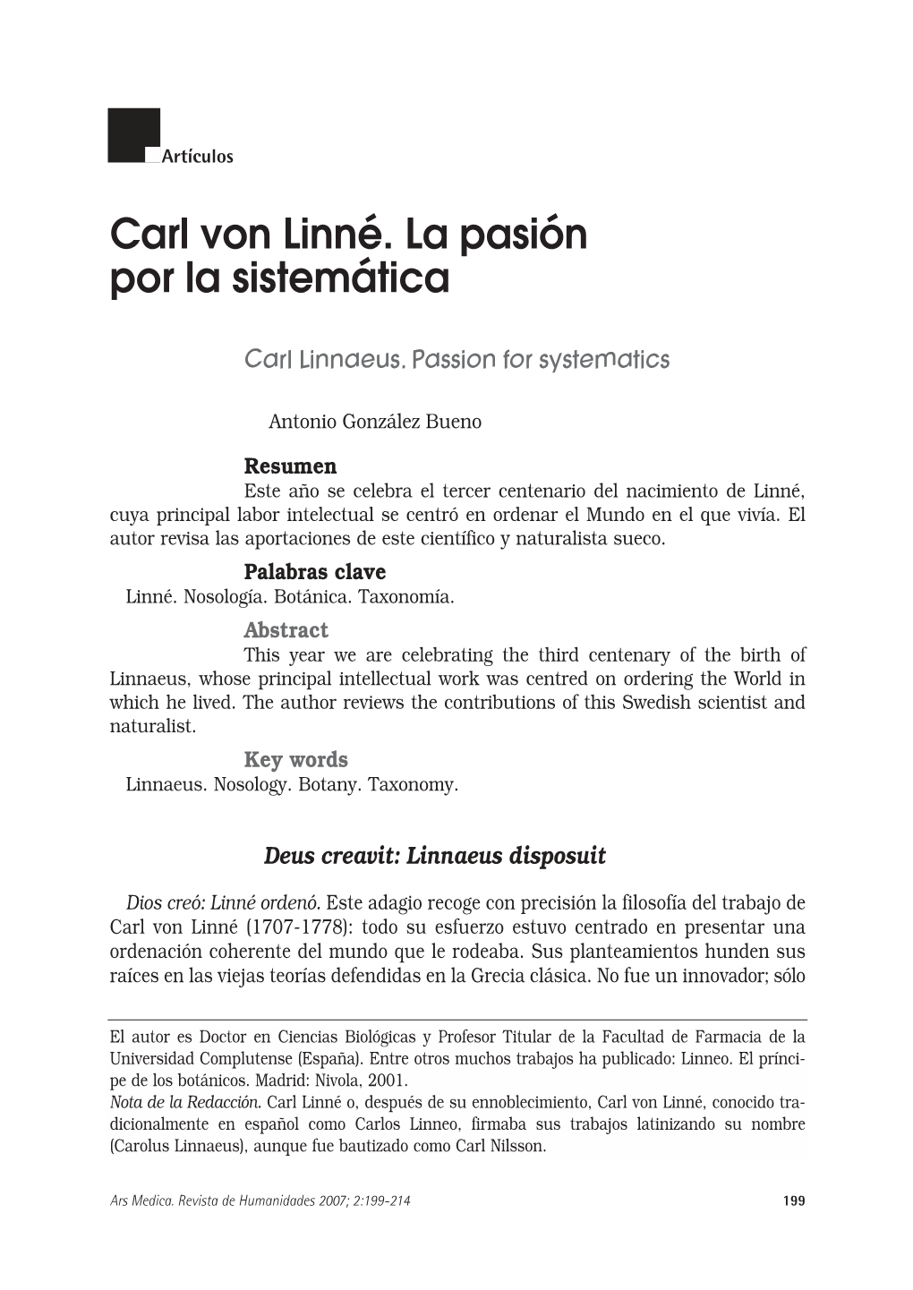 Carl Von Linné. La Pasión Por La Sistemática