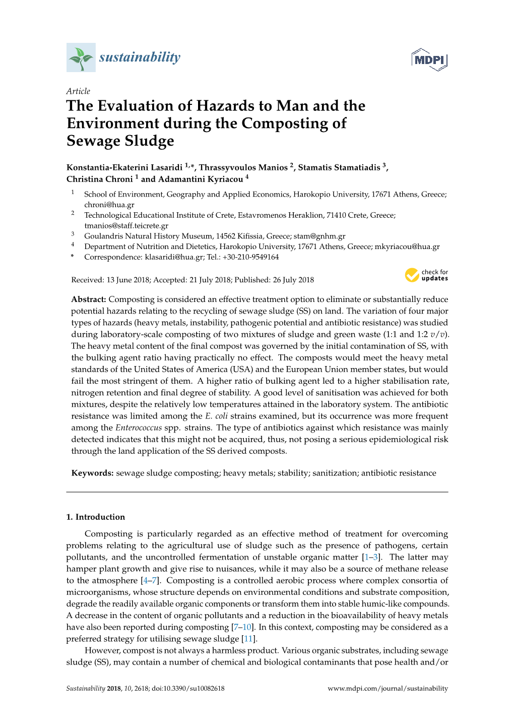 The Evaluation of Hazards to Man and the Environment During the Composting of Sewage Sludge