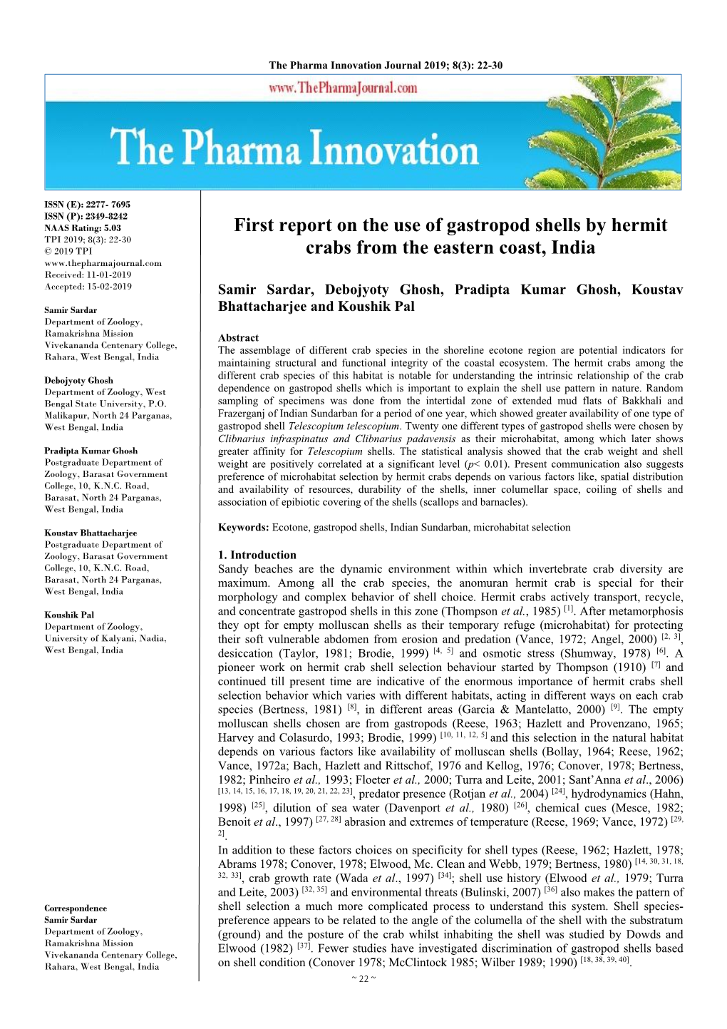 First Report on the Use of Gastropod Shells by Hermit Crabs from The