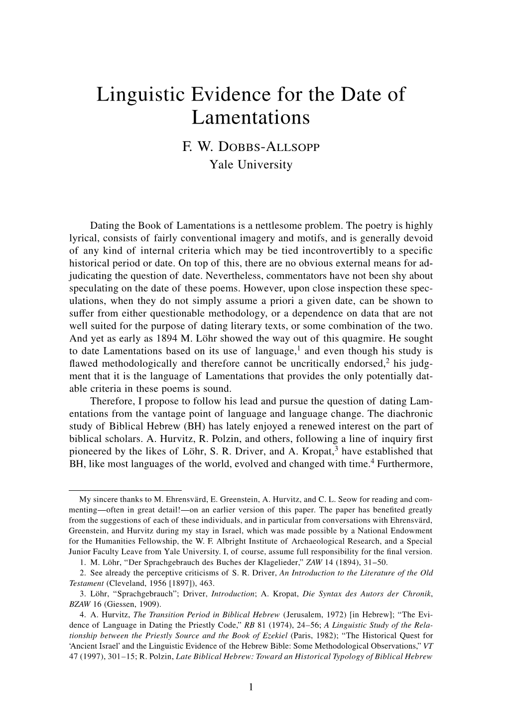 Linguistic Evidence for the Date of Lamentations F