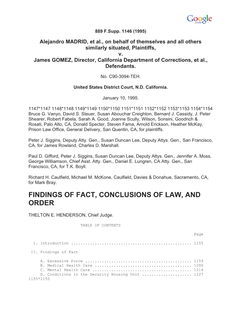 Findings of Fact, Conclusions of Law and Order