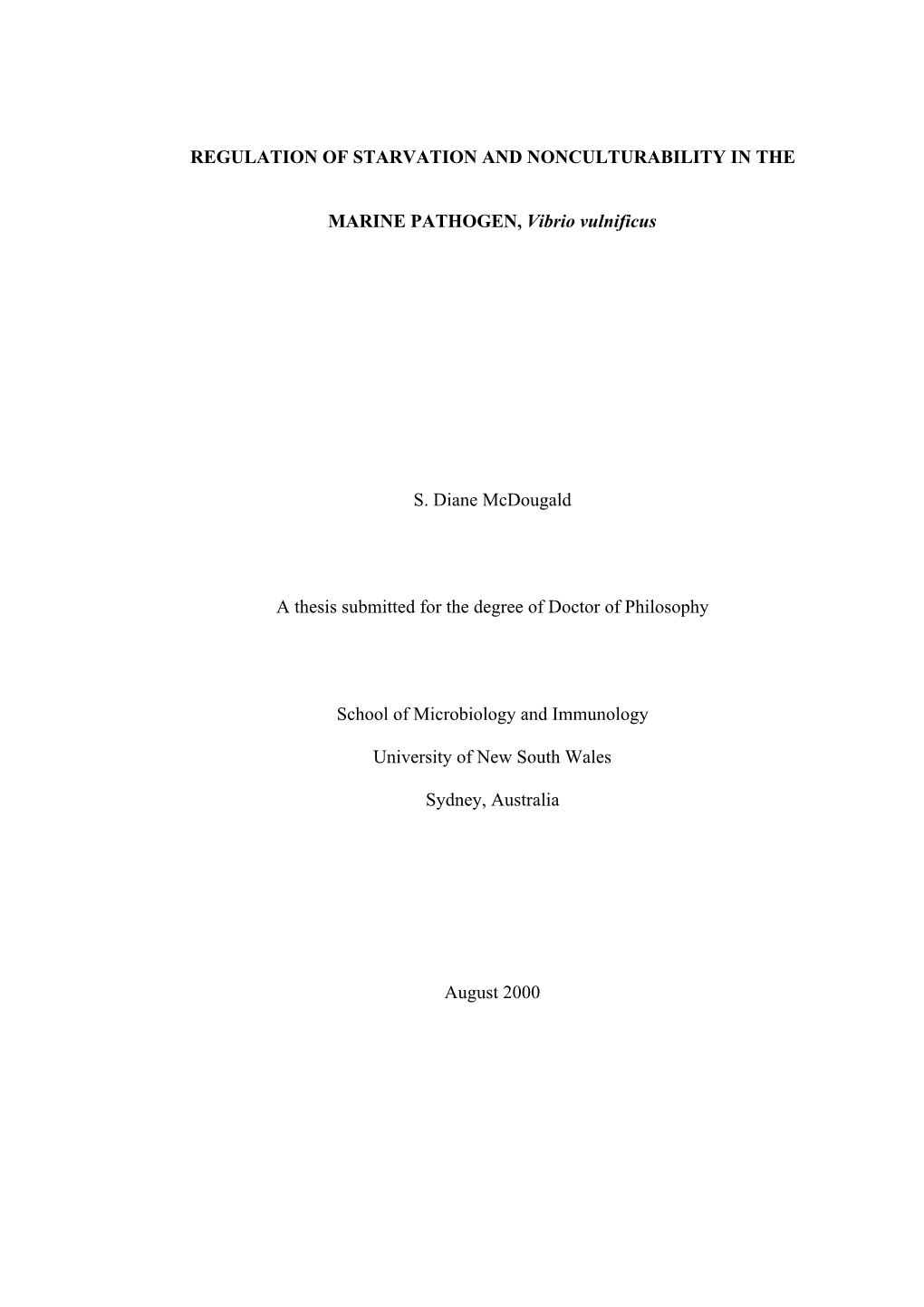 Regulation of Starvation and Nonculturability in The