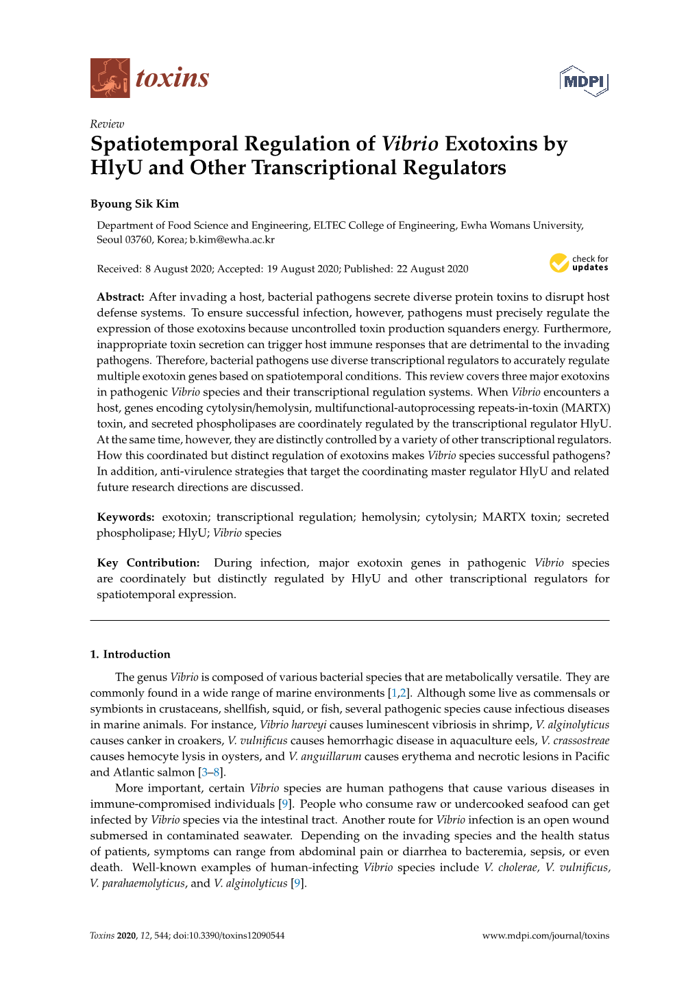 Spatiotemporal Regulation of Vibrio Exotoxins by Hlyu and Other Transcriptional Regulators