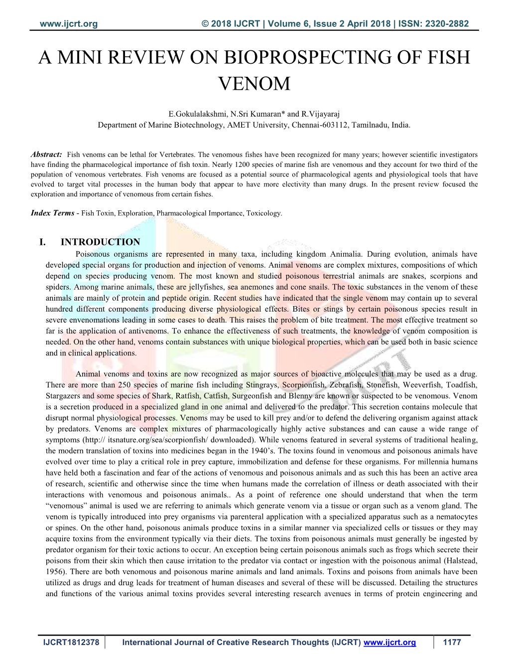 A Mini Review on Bioprospecting of Fish Venom