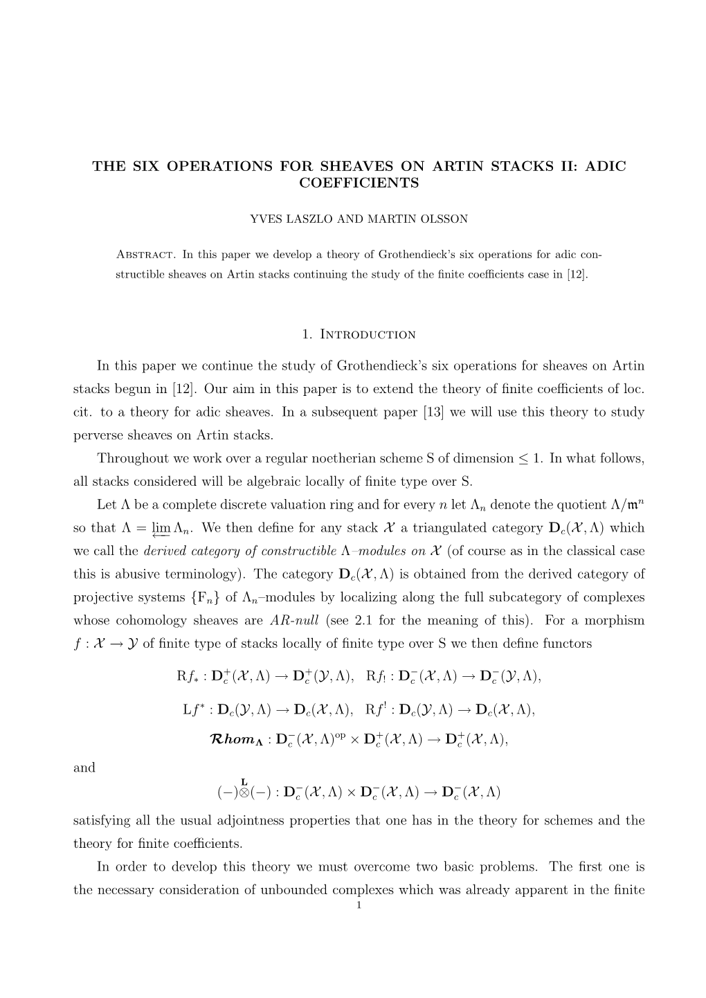 The Six Operations for Sheaves on Artin Stacks Ii: Adic Coefficients
