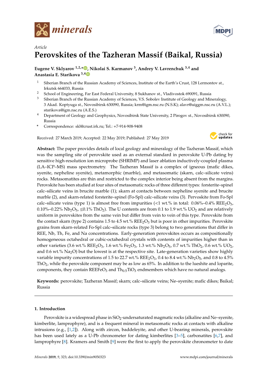 Perovskites of the Tazheran Massif (Baikal, Russia)