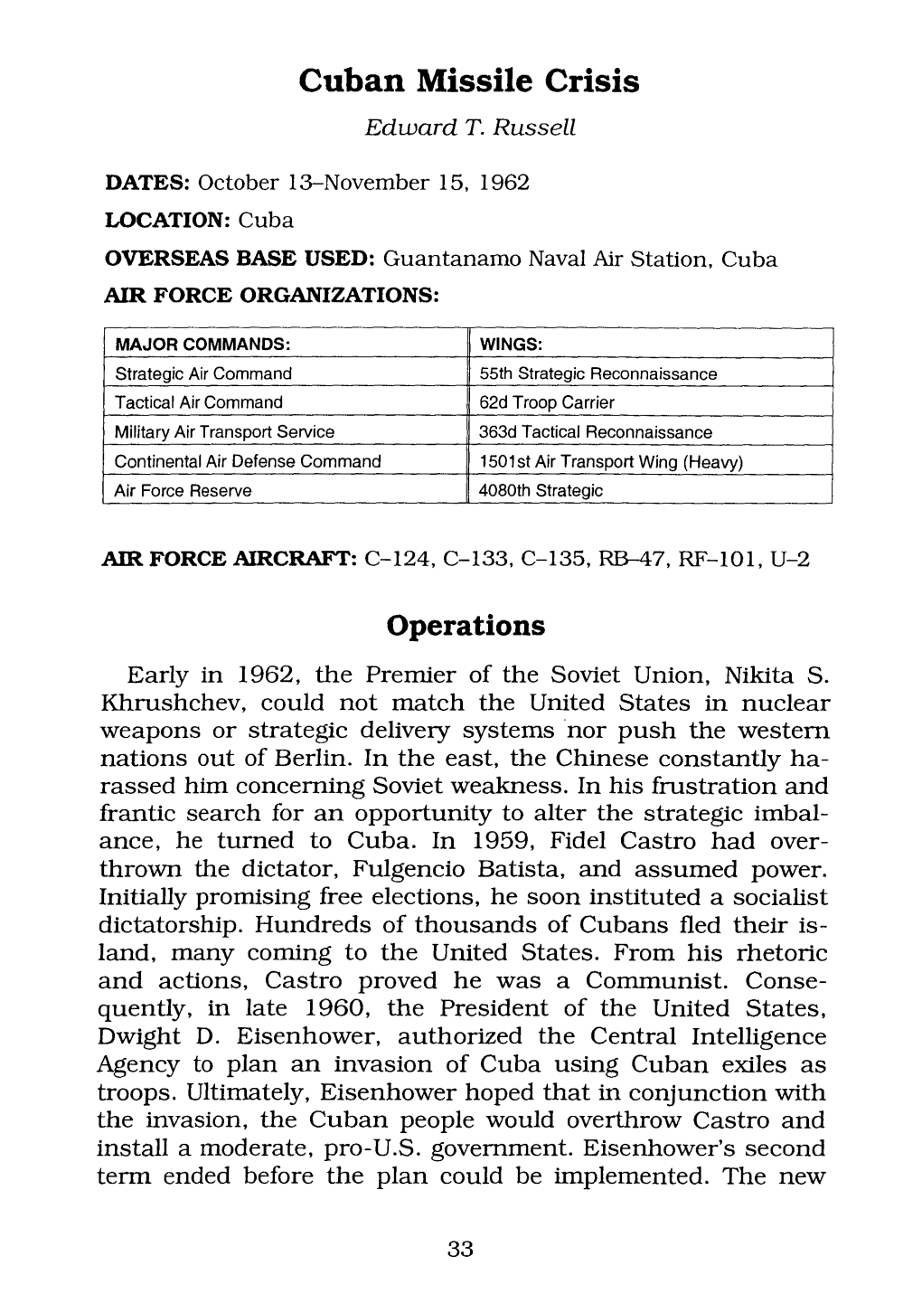 Cuban Missile Crisis Operations