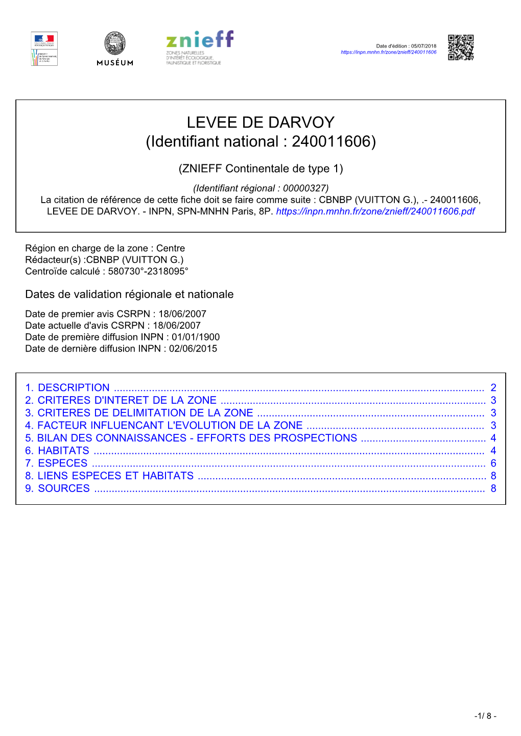 LEVEE DE DARVOY (Identifiant National : 240011606)