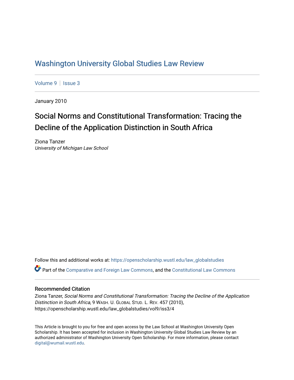 Social Norms and Constitutional Transformation: Tracing the Decline of the Application Distinction in South Africa