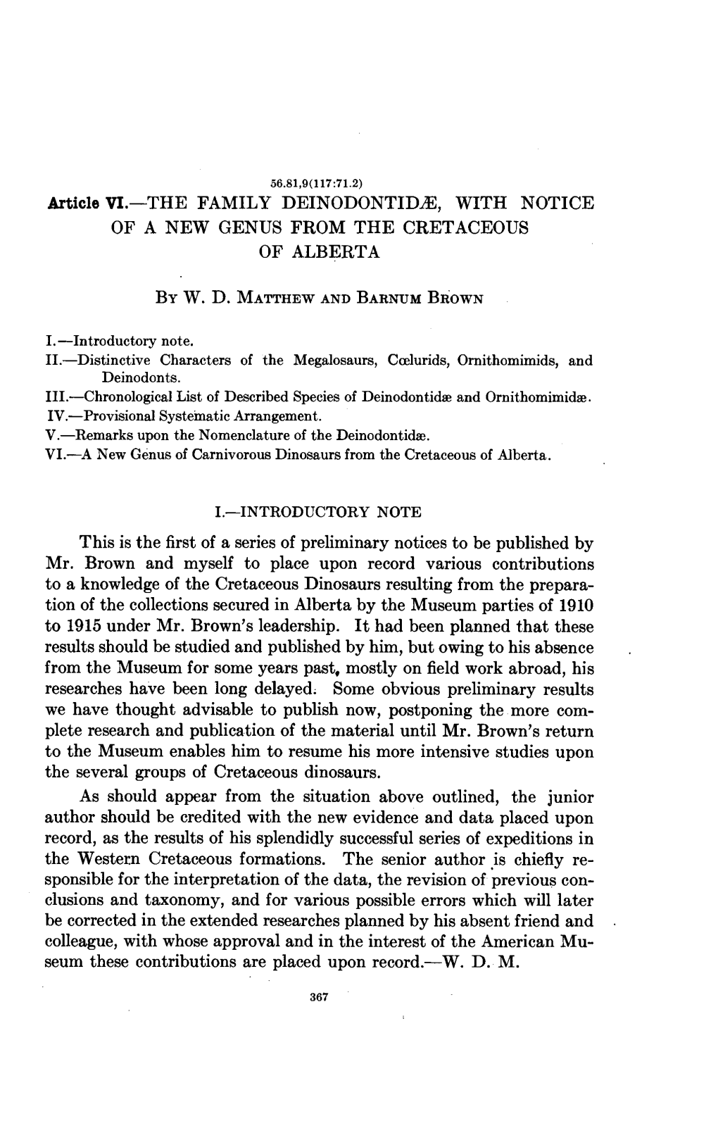 The Family Deinodontidae, with Notice of a New Genus from the Cretaceous of Alberta