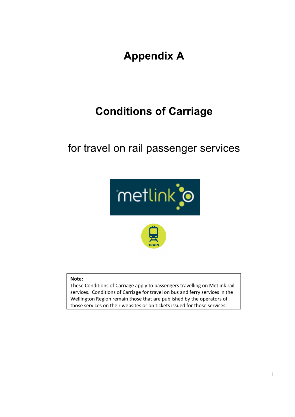 Conditions of Carriage for Travel on Rail Passenger Services