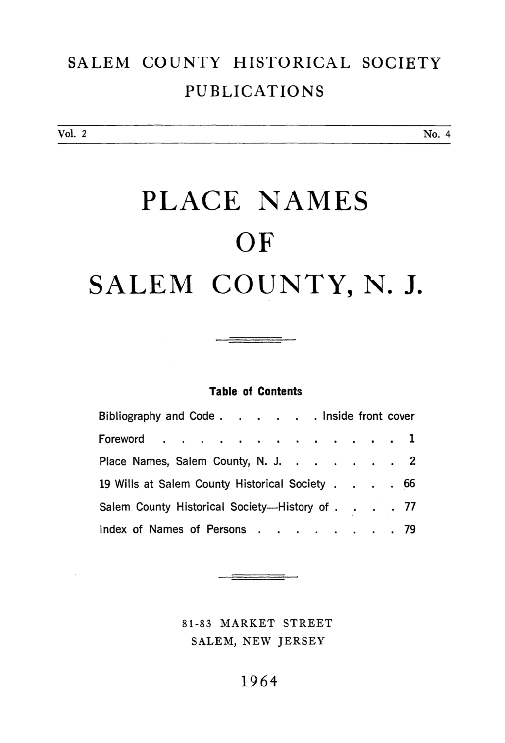 Place Names of Salem County, N. J