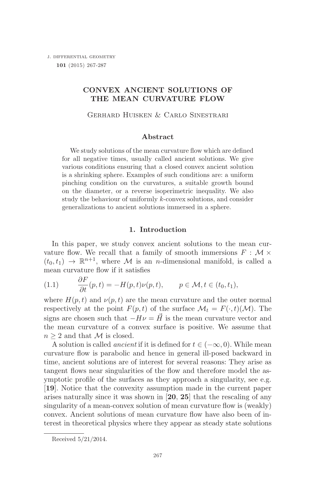 Convex Ancient Solutions of the Mean Curvature Flow