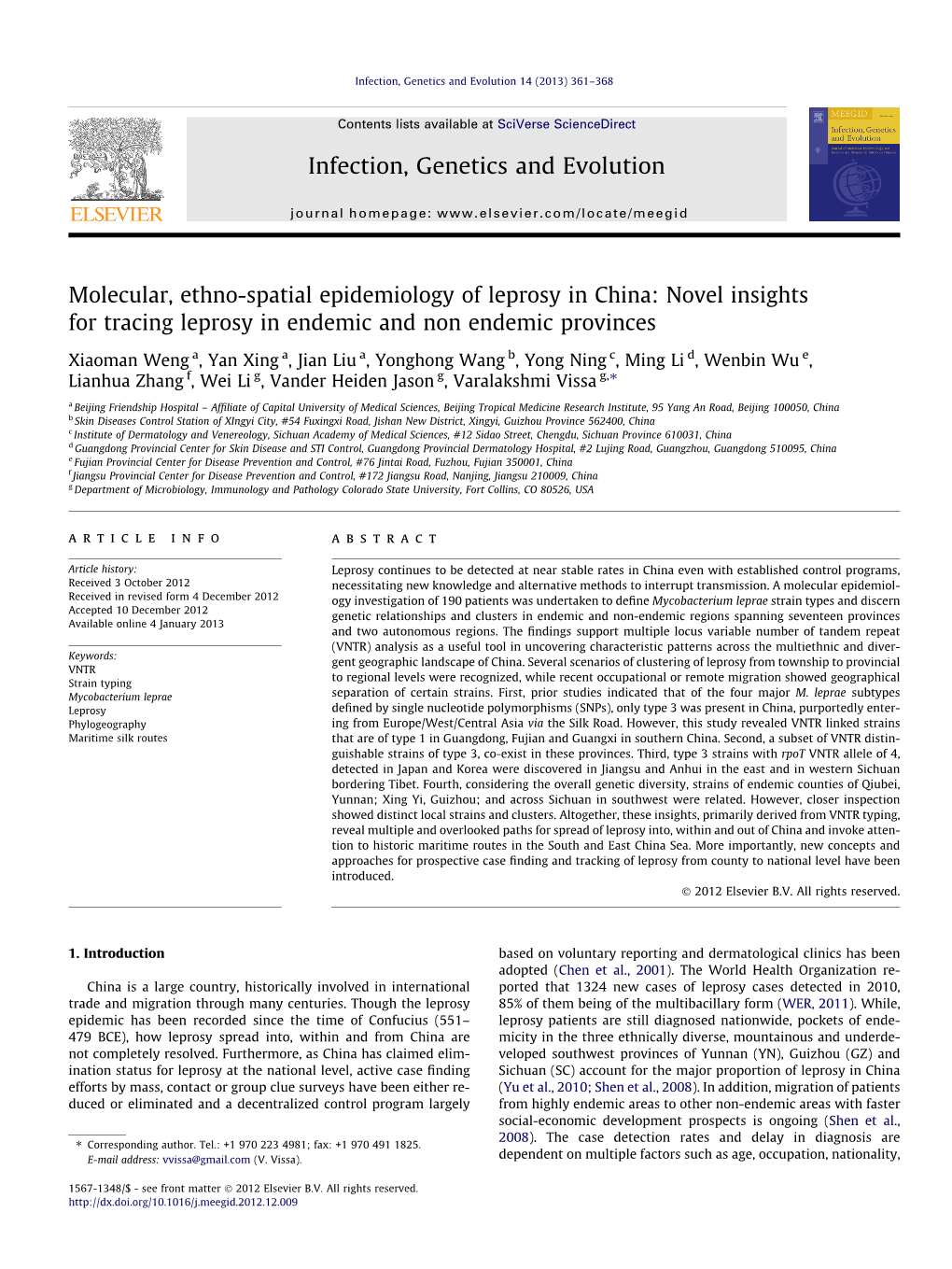 Molecular, Ethno-Spatial Epidemiology of Leprosy in China: Novel Insights for Tracing Leprosy in Endemic and Non Endemic Provinces