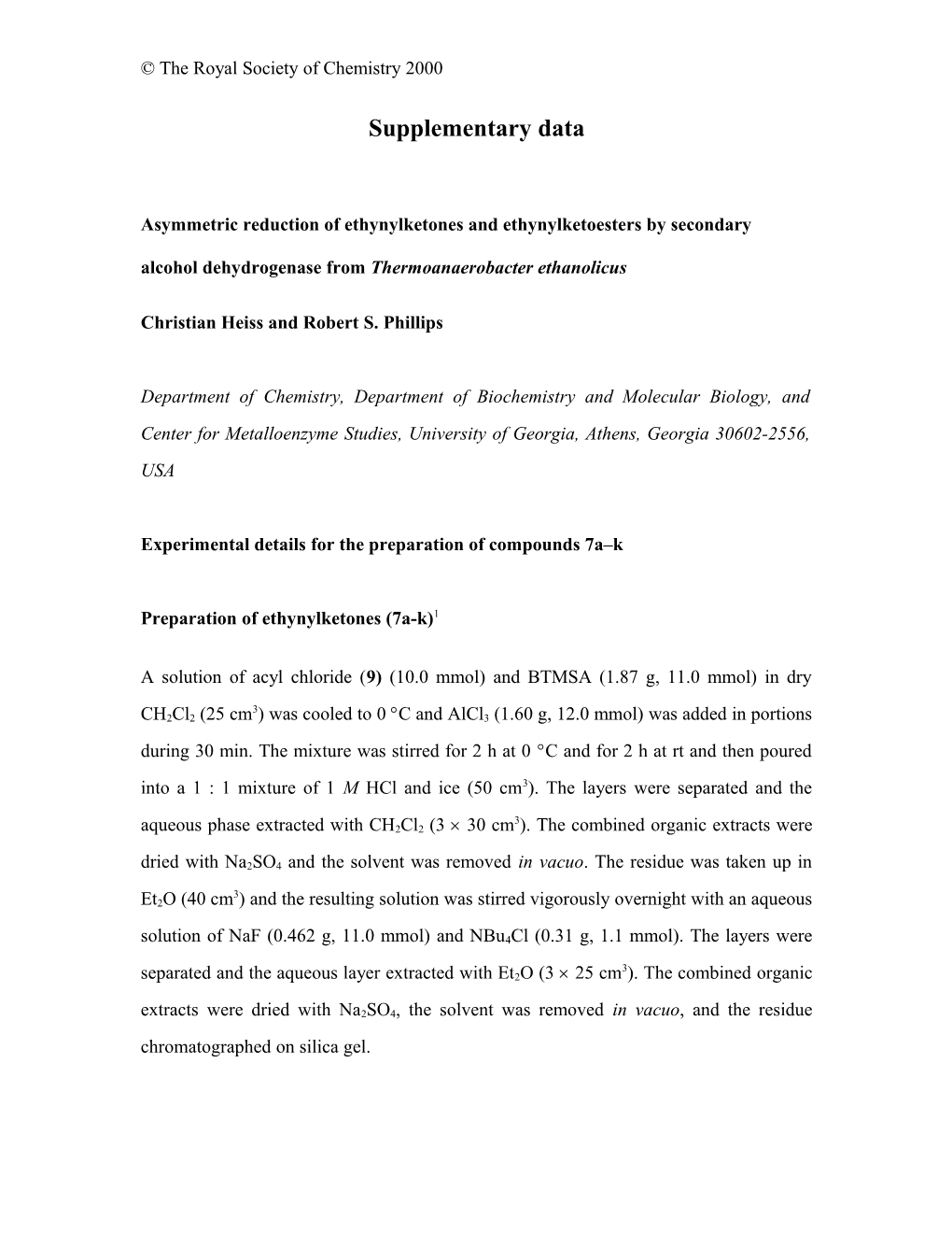 Supplementary Material for Asymmetric Reduction of Ethynylketones and Ethynylketoesters