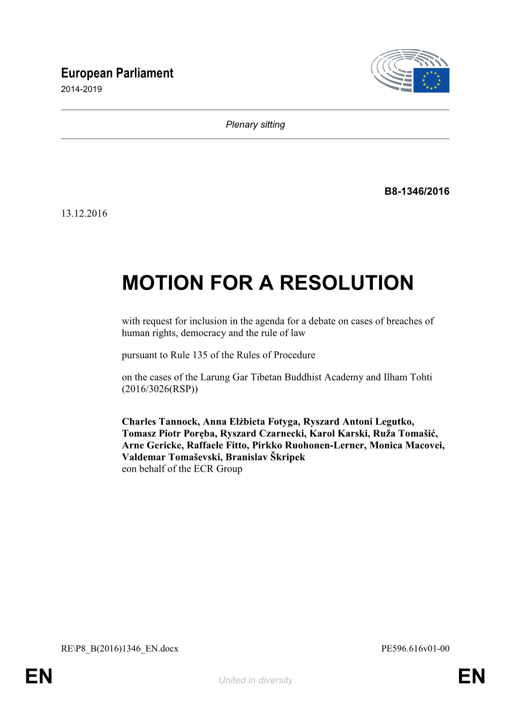 En En Motion for a Resolution