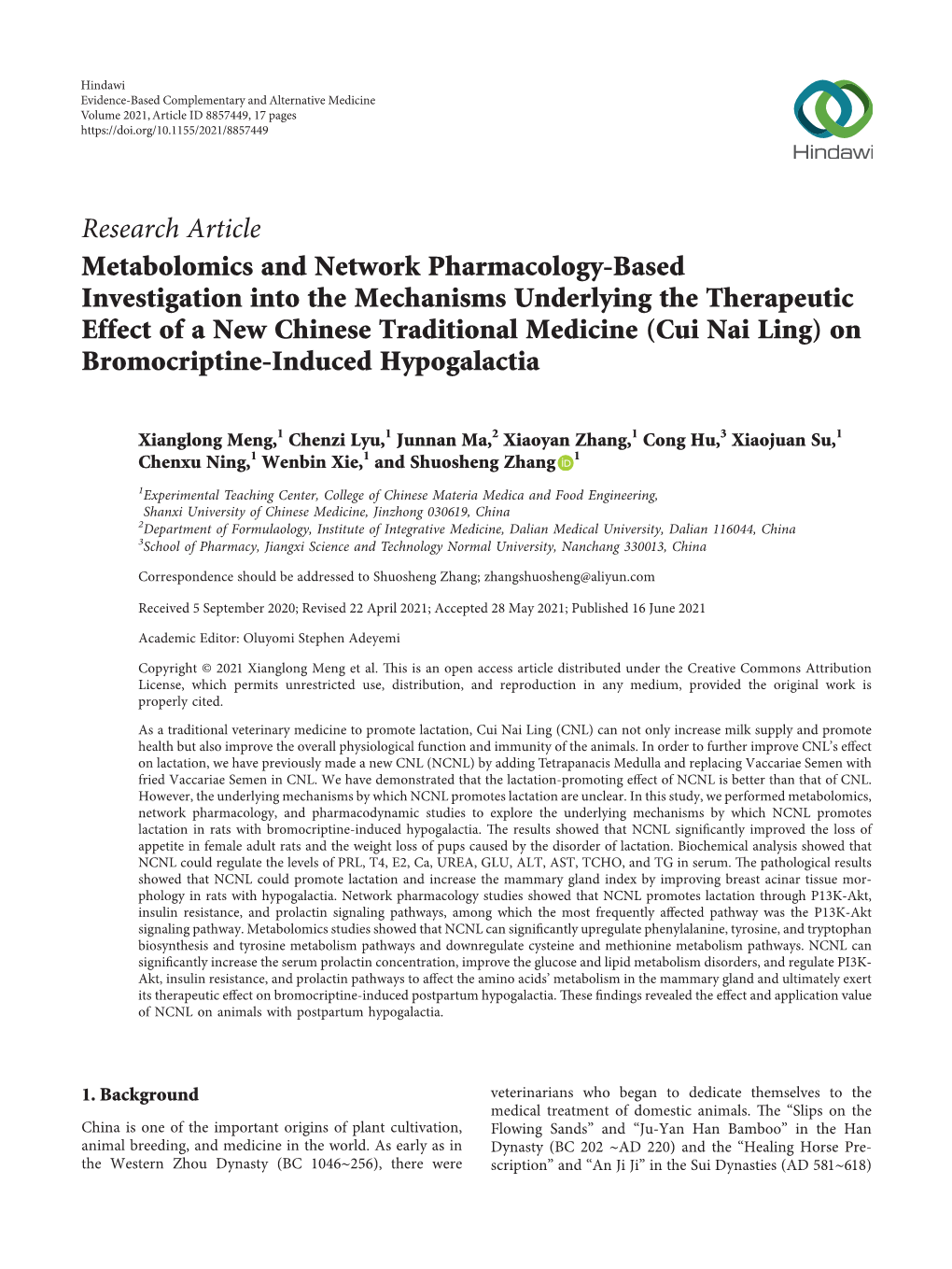 Metabolomics and Network Pharmacology-Based Investigation