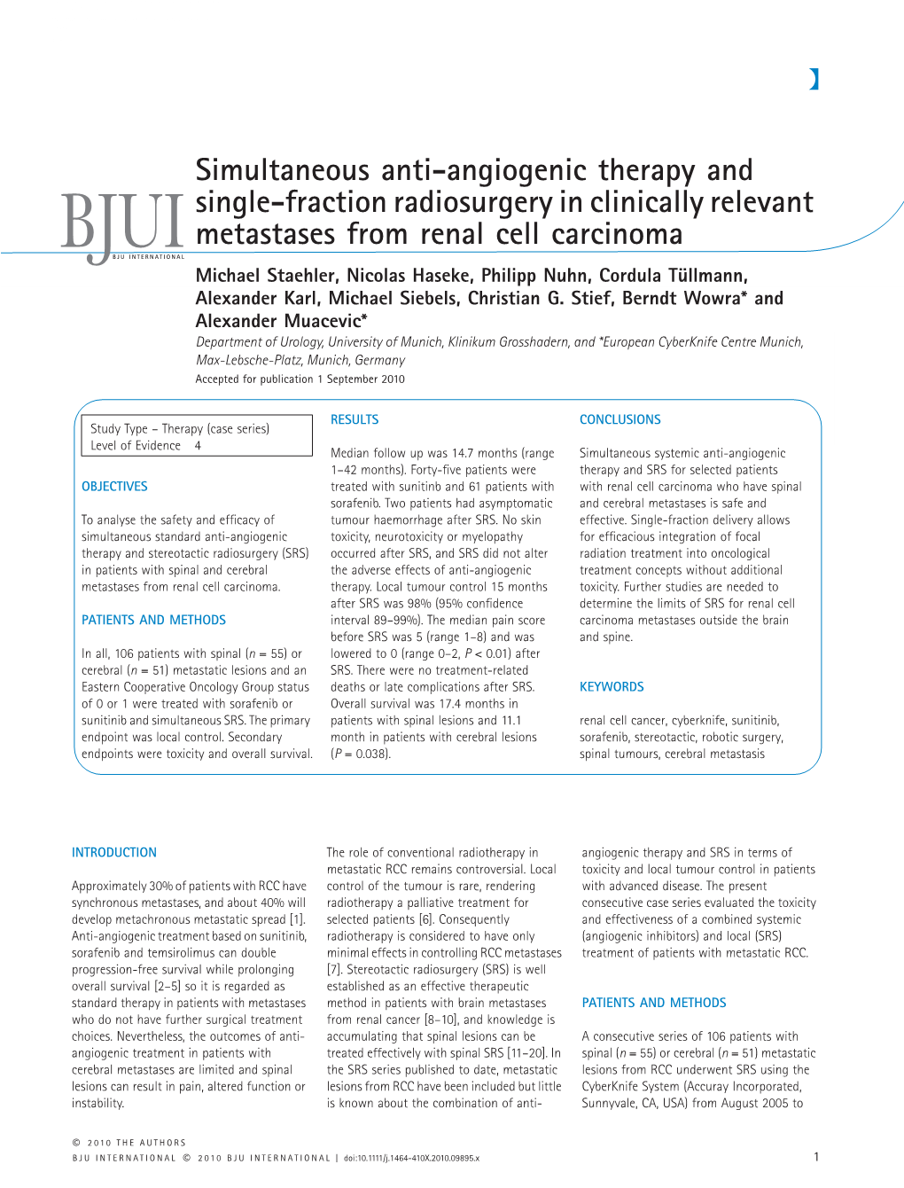 Simultaneous Antiangiogenic Therapy and Singlefraction Radiosurgery In