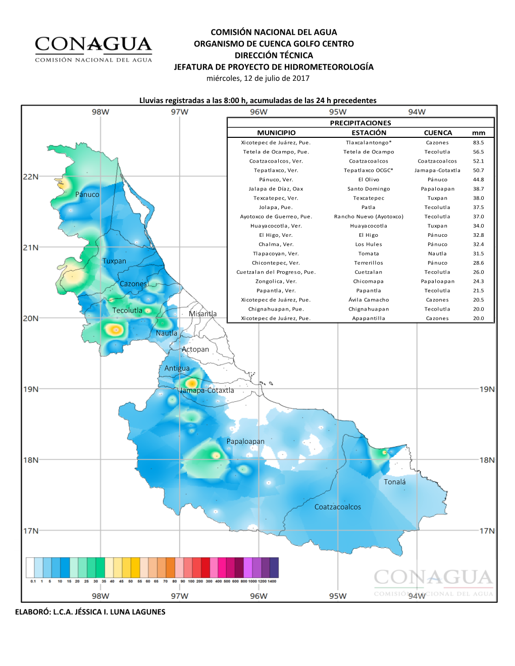 JEFATURA DE PROYECTO DE HIDROMETEOROLOGÍA Miércoles, 12 De Julio De 2017