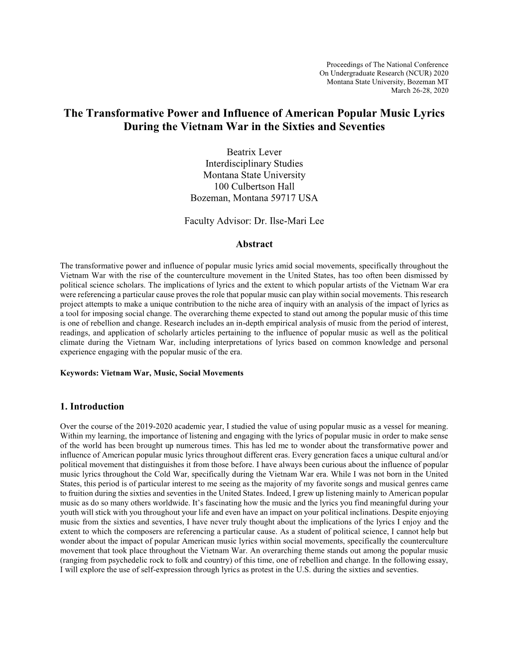 The Transformative Power and Influence of American Popular Music Lyrics During the Vietnam War in the Sixties and Seventies