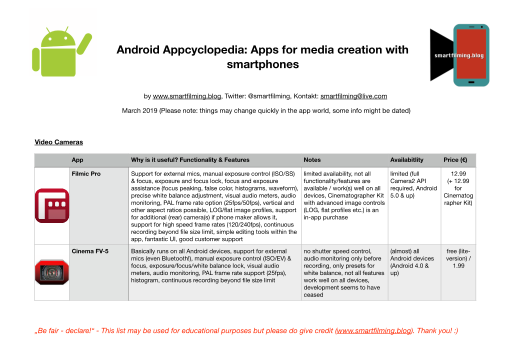 Android Appcyclopedia: Apps for Media Creation with Smartphones