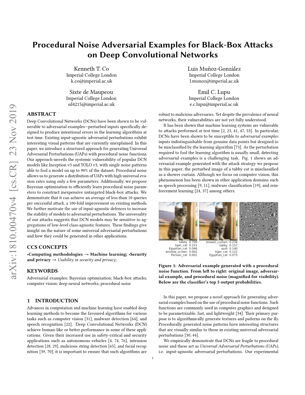 Procedural Noise Adversarial Examples for Black-Box Attacks On