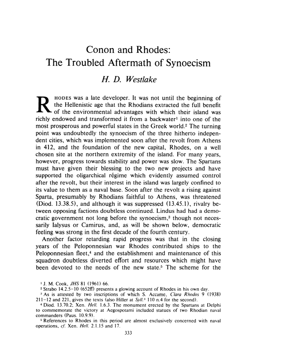 Conon and Rhodes: the Troubled Aftermath of Synoecism , Greek, Roman and Byzantine Studies, 24:4 (1983:Winter) P.333