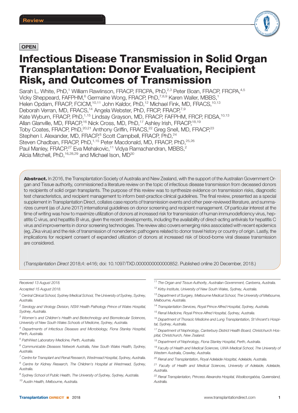 Infectious Disease Transmission in Solid Organ Transplantation