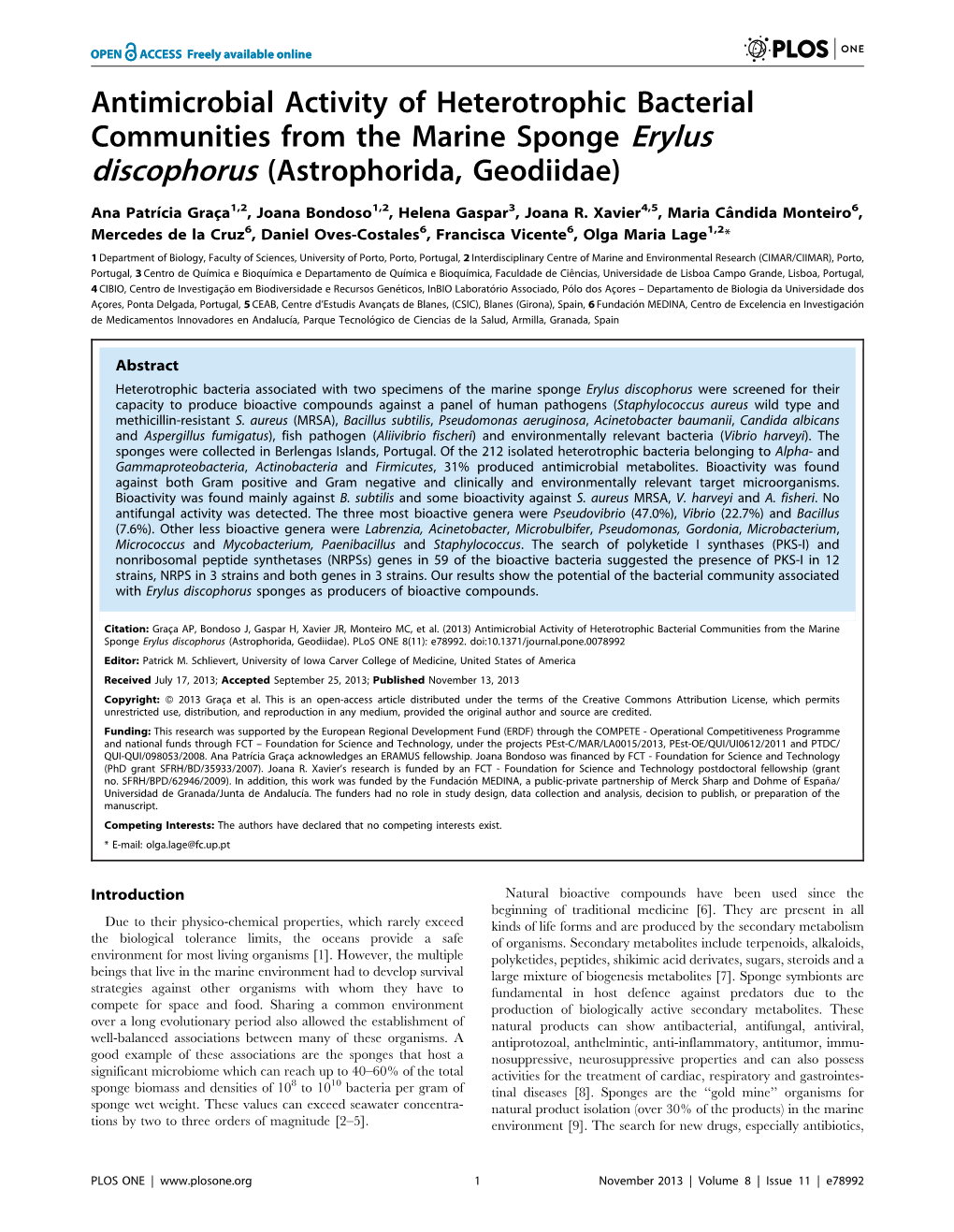 Antimicrobial Activity of Heterotrophic Bacterial Communities from the Marine Sponge Erylus Discophorus (Astrophorida, Geodiidae)