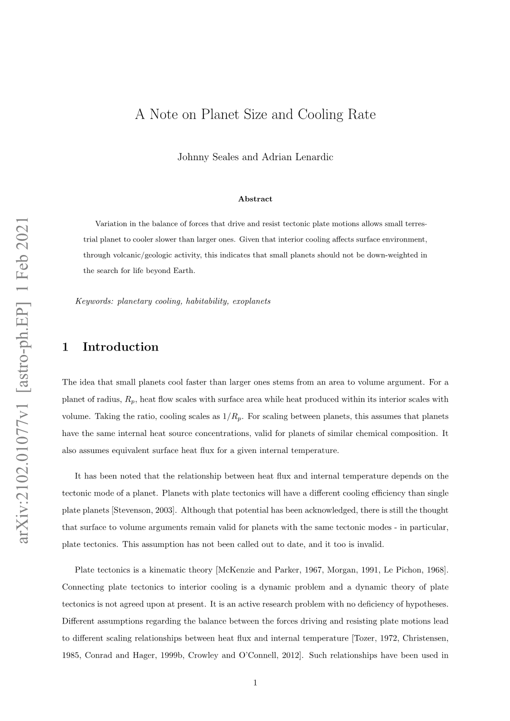 A Note on Planet Size and Cooling Rate