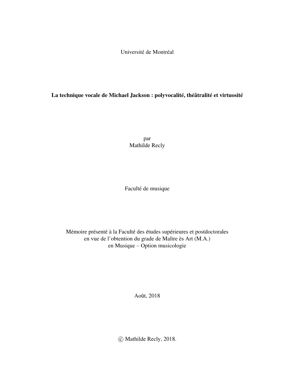 Université De Montréal La Technique Vocale De Michael Jackson