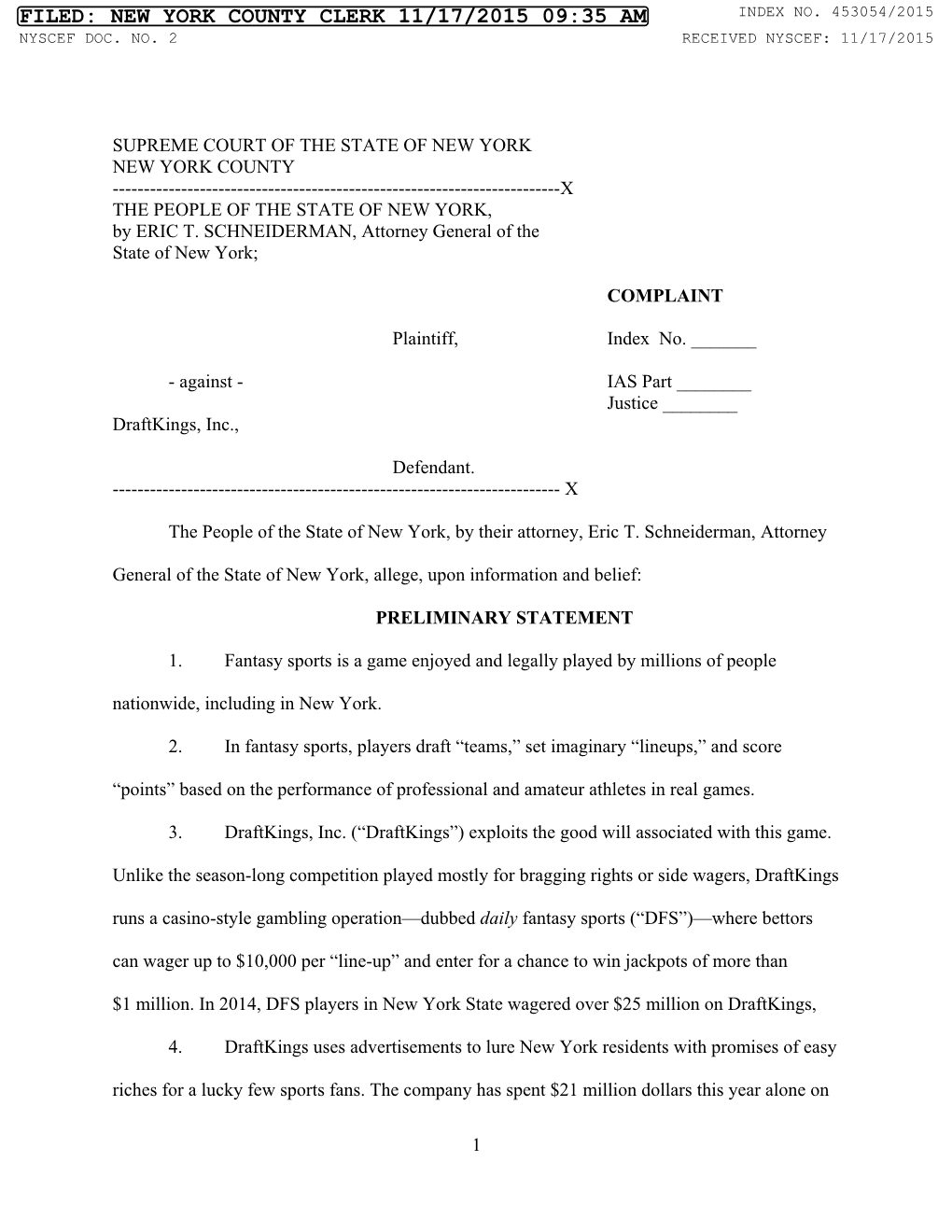 Complaint Against Draftkings