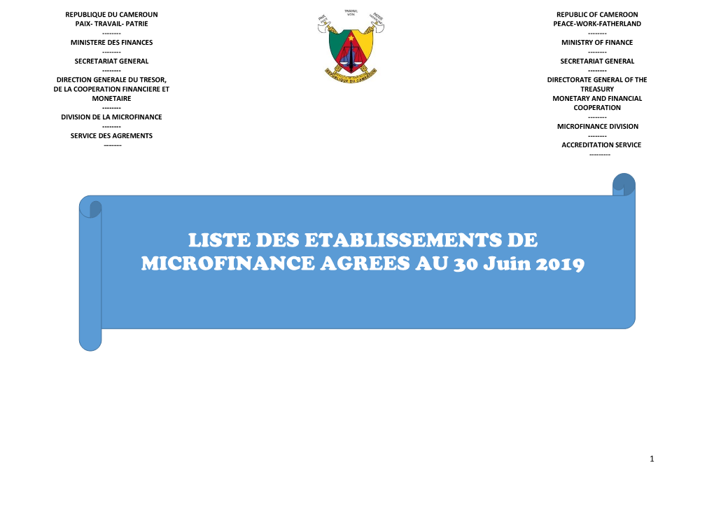 Liste Des Etablissements De Microfinance Agrees Au 30