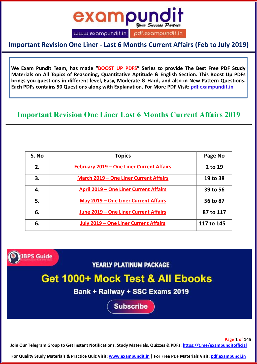 Important Revision One Liner Last 6 Months Current Affairs 2019