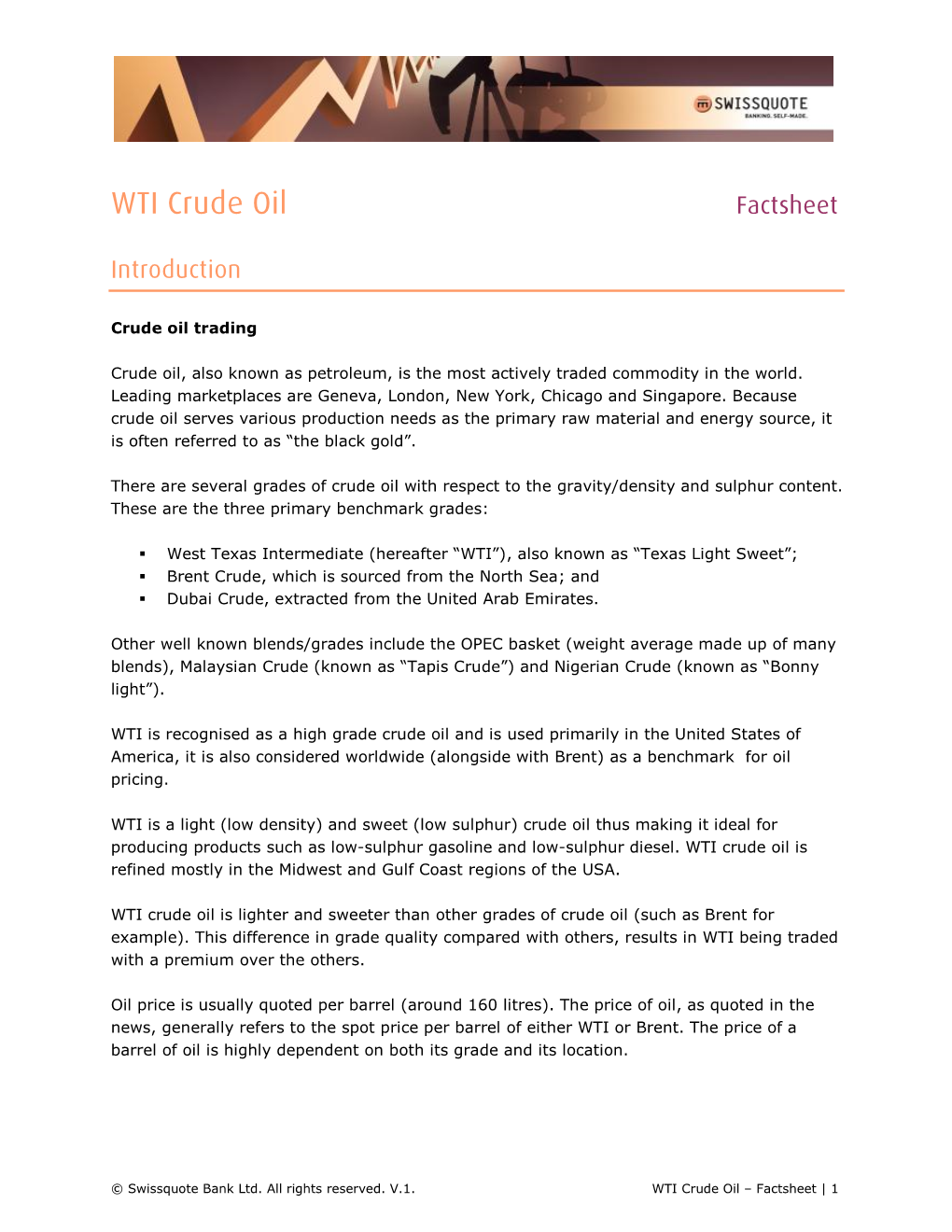 WTI Crude Oil Factsheet