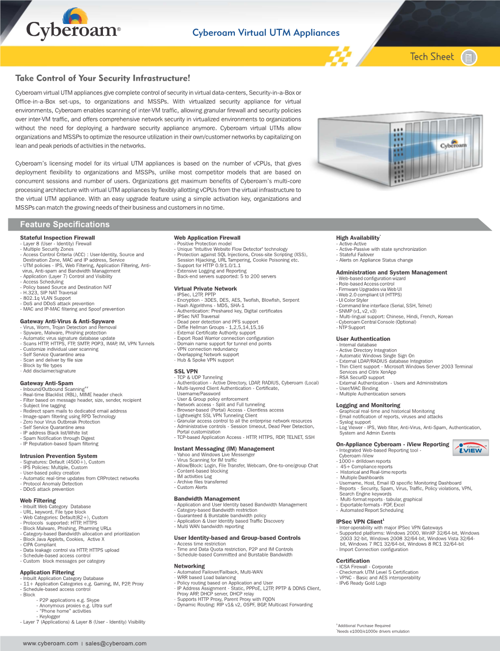 Cyberoam Virtual UTM Tech Sheet