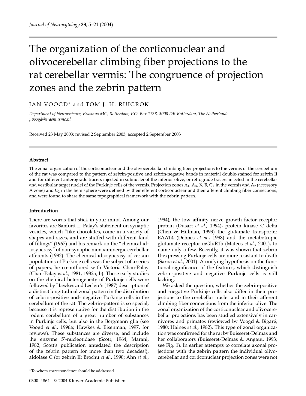 The Organization of the Corticonuclear and Olivocerebellar Climbing Fiber