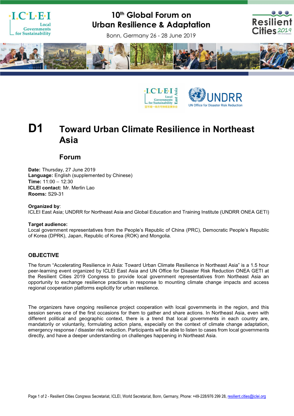 D1 Toward Urban Climate Resilience in Northeast Asia