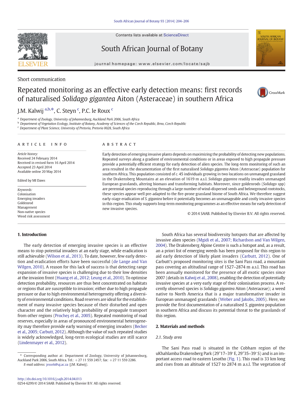 First Records of Naturalised Solidago Gigantea Aiton